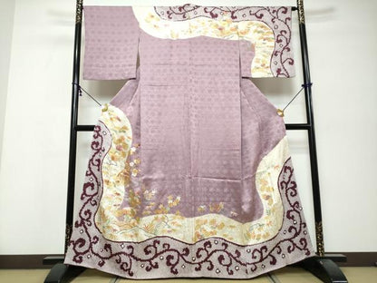 平和屋着物●創業460年・千總　訪問着　駒刺繍　絞り　流水草花籬文　金彩　正絹　逸品　DABK0248ud
