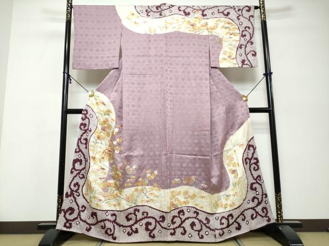 平和屋着物●創業460年・千總　訪問着　駒刺繍　絞り　流水草花籬文　金彩　正絹　逸品　DABK0248ud