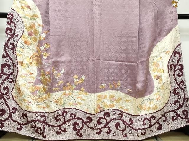 平和屋着物●創業460年・千總　訪問着　駒刺繍　絞り　流水草花籬文　金彩　正絹　逸品　DABK0248ud