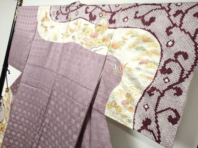 平和屋着物●創業460年・千總　訪問着　駒刺繍　絞り　流水草花籬文　金彩　正絹　逸品　DABK0248ud