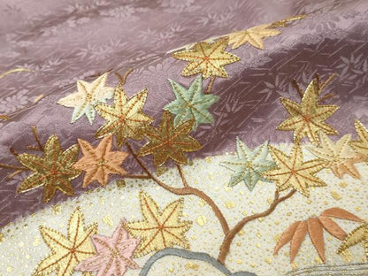 平和屋着物●創業460年・千總　訪問着　駒刺繍　絞り　流水草花籬文　金彩　正絹　逸品　DABK0248ud