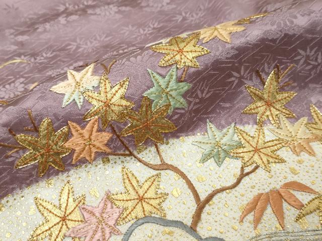 平和屋着物●創業460年・千總　訪問着　駒刺繍　絞り　流水草花籬文　金彩　正絹　逸品　DABK0248ud