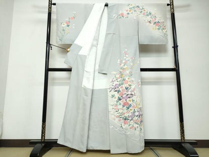 平和屋着物●訪問着　友禅　作家物　草花文　暈し染め　正絹　逸品　未使用　DABK0251ud