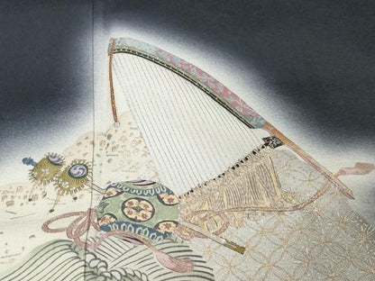 平和屋着物●加納義己　訪問着　楽器草花文　詩歌　暈し染め　金銀彩　正絹　逸品　DABK0253ud