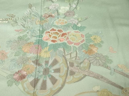 平和屋着物●中国三大刺繍　蘇州刺繍　総刺繍　訪問着　花車文　暈し染め　正絹　逸品　DABK0257ud