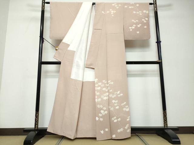 平和屋着物●訪問着　駒刺繍　枝葉文　金彩　正絹　逸品　未使用　DABK0266ud