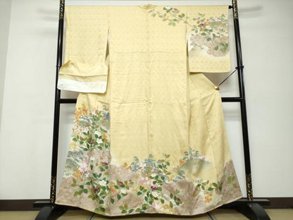 平和屋着物●訪問着　作家物　草花文　暈し染め　金彩　正絹　逸品　DABK0272ud