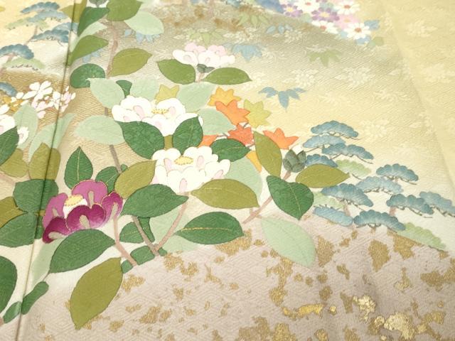 平和屋着物●訪問着　作家物　草花文　暈し染め　金彩　正絹　逸品　DABK0272ud