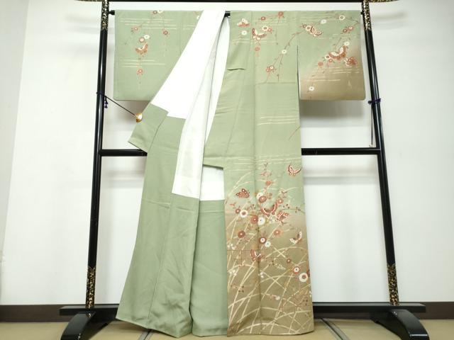 平和屋着物●訪問着　花蝶文　暈し染め　金彩　正絹　逸品　DABK0274ud