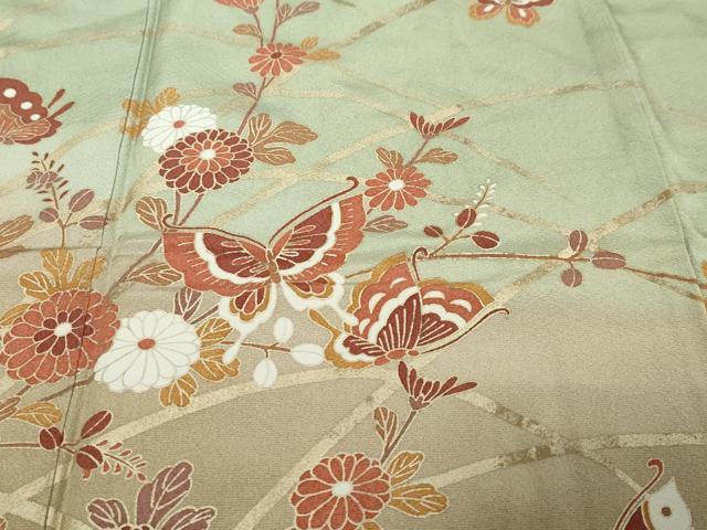 平和屋着物●訪問着　花蝶文　暈し染め　金彩　正絹　逸品　DABK0274ud