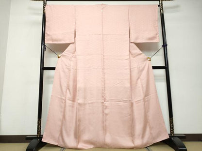 平和屋着物●上質な色無地　七宝花地紋　石竹色　大丸扱い　正絹　逸品　未使用　DABK0277ud