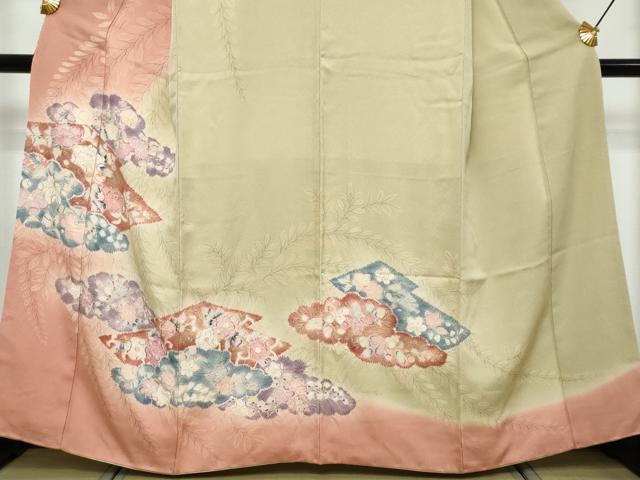 平和屋着物●訪問着　絞り　雲取草花文　暈し染め　金彩　正絹　逸品　DABK0283ud