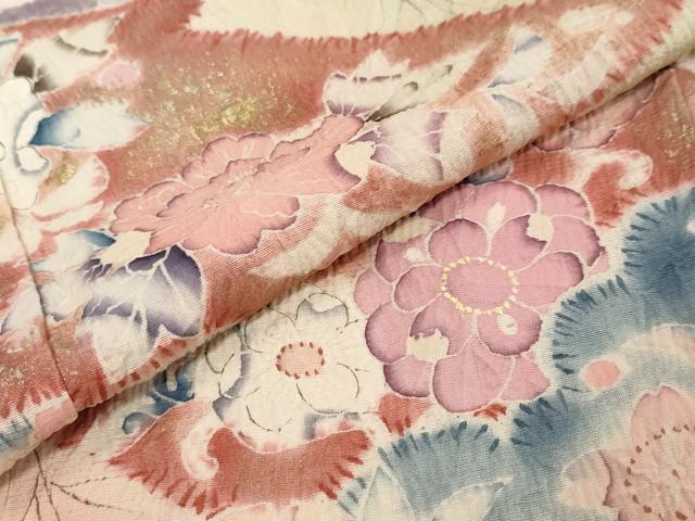 平和屋着物●訪問着　絞り　雲取草花文　暈し染め　金彩　正絹　逸品　DABK0283ud