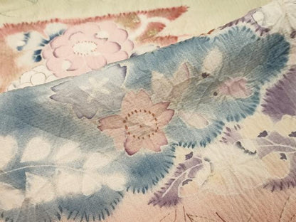 平和屋着物●訪問着　絞り　雲取草花文　暈し染め　金彩　正絹　逸品　DABK0283ud