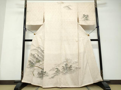 平和屋着物●訪問着　総絞り　風景松文　正絹　逸品　DABK0286ud
