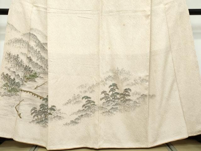 平和屋着物●訪問着　総絞り　風景松文　正絹　逸品　DABK0286ud