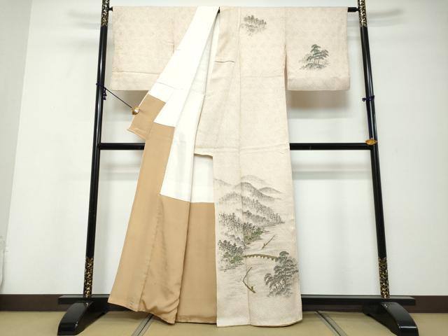 平和屋着物●訪問着　総絞り　風景松文　正絹　逸品　DABK0286ud