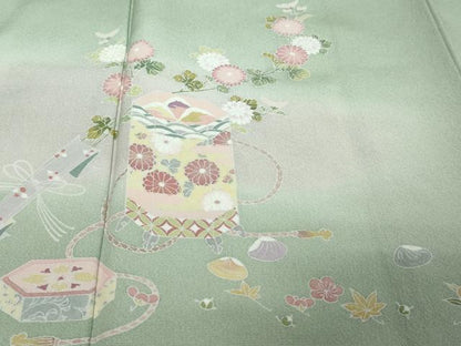 平和屋着物●訪問着　友禅　作家物　貝桶草花文　暈し染め　正絹　逸品　未使用　DABK0288ud