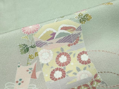 平和屋着物●訪問着　友禅　作家物　貝桶草花文　暈し染め　正絹　逸品　未使用　DABK0288ud