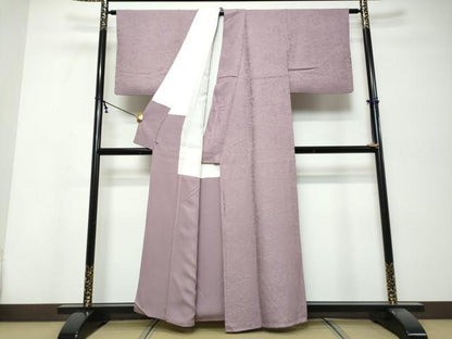 平和屋着物●上質な色無地　風景草花地紋　鳩羽色　さが美扱い　正絹　逸品　DABK0290ud