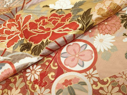 平和屋着物●訪問着　駒刺繍　扇面花蝶文　暈し染め　金彩　正絹　逸品　DABK0293ud