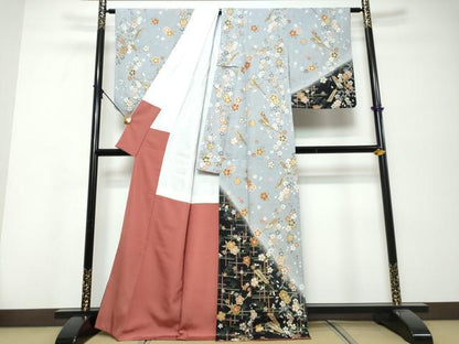 平和屋着物●訪問着　扇面草花文　暈し染め　金彩　正絹　逸品　DABK0295ud
