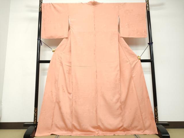平和屋着物●上質な色無地　草花地紋　宍色　ロング丈　正絹　逸品　未使用　DABK0299ud