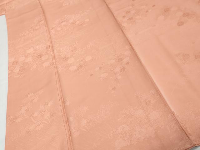 平和屋着物●上質な色無地　草花地紋　宍色　ロング丈　正絹　逸品　未使用　DABK0299ud