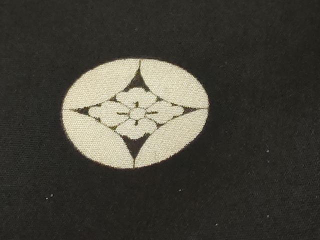 平和屋本店●アンティーク　大正ロマン　振袖　駒刺繍　扇面御所車草花文　黒地　金彩　正絹　逸品　DABK0300ud