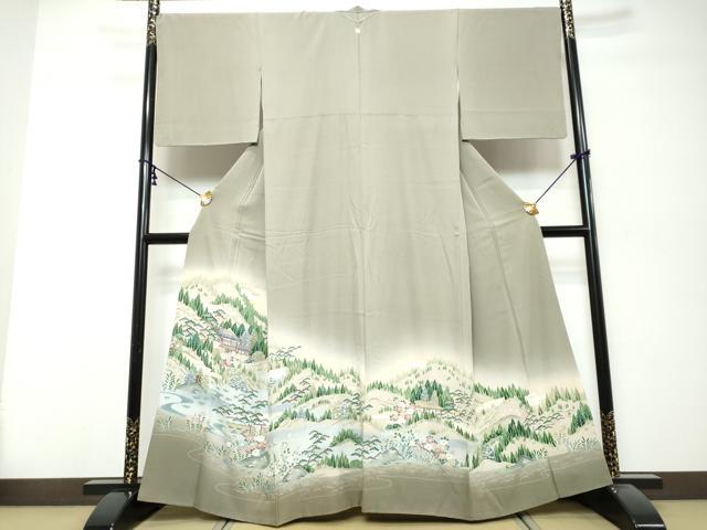 平和屋着物●豪華色留袖　友禅　流水風景草花文　暈し染め　正絹　逸品　DABK0304ud