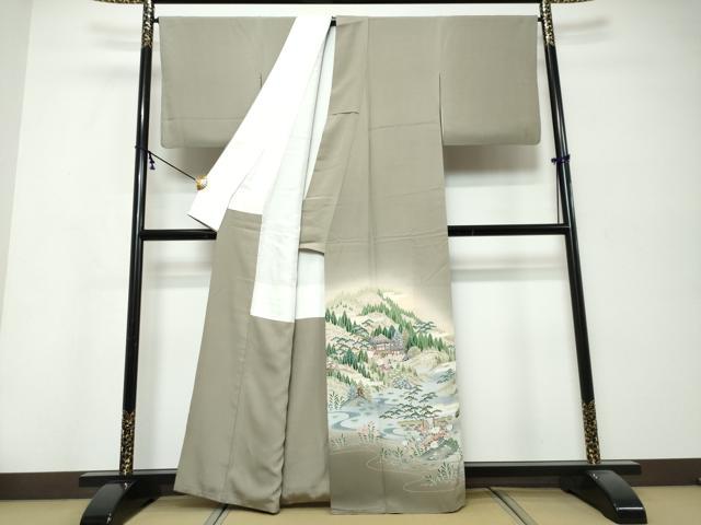 平和屋着物●豪華色留袖　友禅　流水風景草花文　暈し染め　正絹　逸品　DABK0304ud