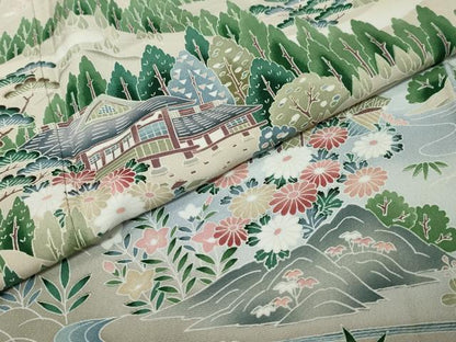 平和屋着物●豪華色留袖　友禅　流水風景草花文　暈し染め　正絹　逸品　DABK0304ud