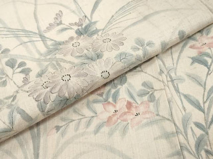 平和屋着物●訪問着　作家物　紬地　手描き　草花文　正絹　逸品　DABK0313ud