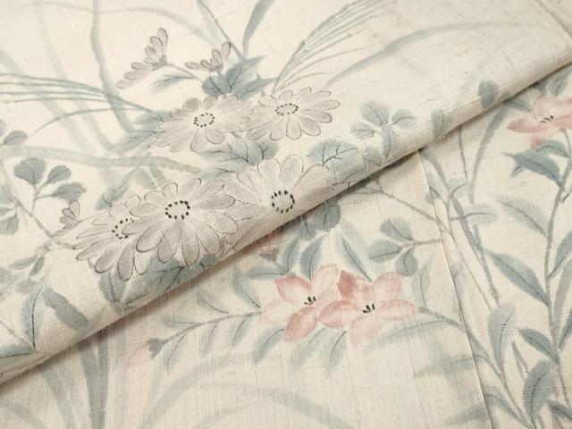 平和屋着物●訪問着　作家物　紬地　手描き　草花文　正絹　逸品　DABK0313ud