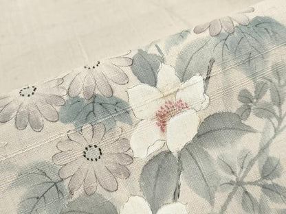 平和屋着物●訪問着　作家物　紬地　手描き　草花文　正絹　逸品　DABK0313ud