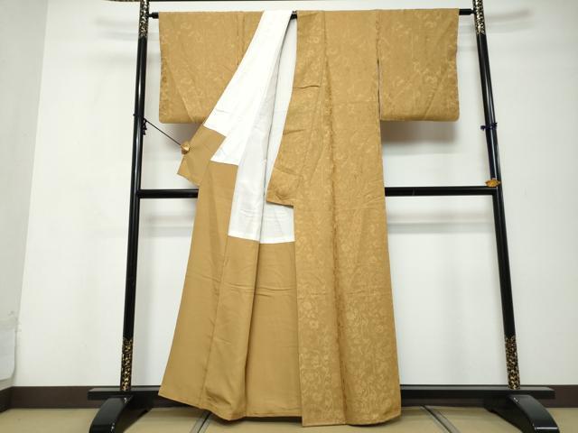 平和屋着物●上質な色無地　更紗花唐草地紋　灰茶色　正絹　逸品　DABK0318ud