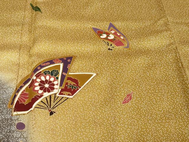 平和屋着物●訪問着　駒刺繍　扇面草花文　暈し染め　金彩　正絹　逸品　DABK0321ud