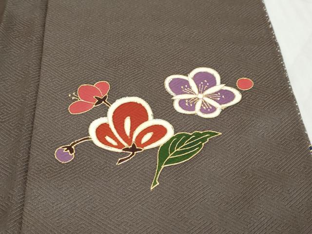 平和屋着物●訪問着　駒刺繍　扇面草花文　暈し染め　金彩　正絹　逸品　DABK0321ud