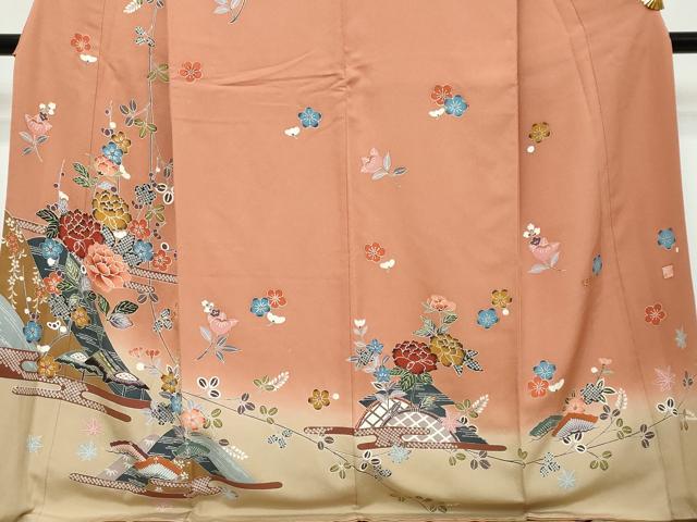 平和屋着物●訪問着　作家物　型染め　エ霞草花籬文　暈し染め　正絹　逸品　DABK0322ud