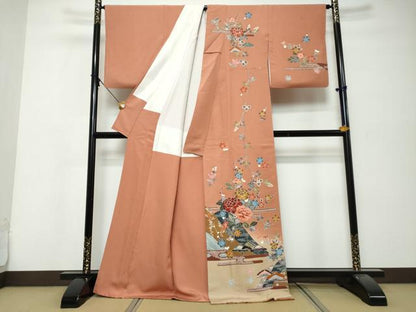 平和屋着物●訪問着　作家物　型染め　エ霞草花籬文　暈し染め　正絹　逸品　DABK0322ud
