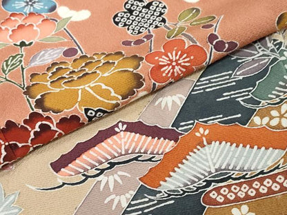 平和屋着物●訪問着　作家物　型染め　エ霞草花籬文　暈し染め　正絹　逸品　DABK0322ud
