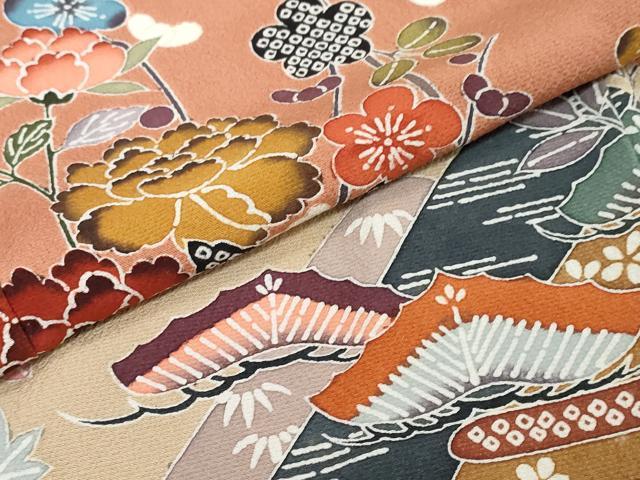 平和屋着物●訪問着　作家物　型染め　エ霞草花籬文　暈し染め　正絹　逸品　DABK0322ud