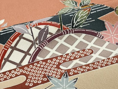 平和屋着物●訪問着　作家物　型染め　エ霞草花籬文　暈し染め　正絹　逸品　DABK0322ud