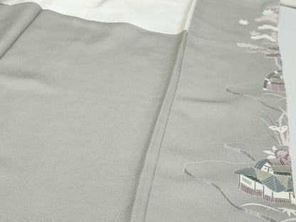 平和屋着物●訪問着　駒刺繍　流水風景草花文　暈し染め　金彩　正絹　逸品　DABK0324ud