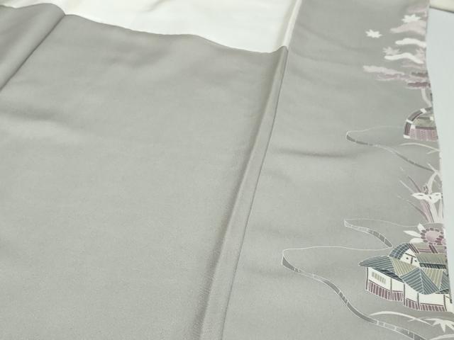 平和屋着物●訪問着　駒刺繍　流水風景草花文　暈し染め　金彩　正絹　逸品　DABK0324ud
