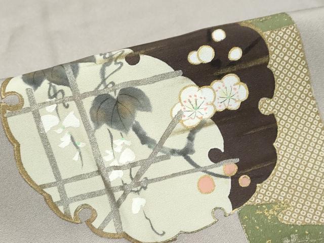 平和屋着物●訪問着　雪輪草花文　暈し染め　金彩　正絹　逸品　DABK0327ud