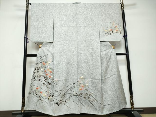 平和屋着物●訪問着　草花文　たたき染め　金彩　正絹　逸品　DABK0330ud