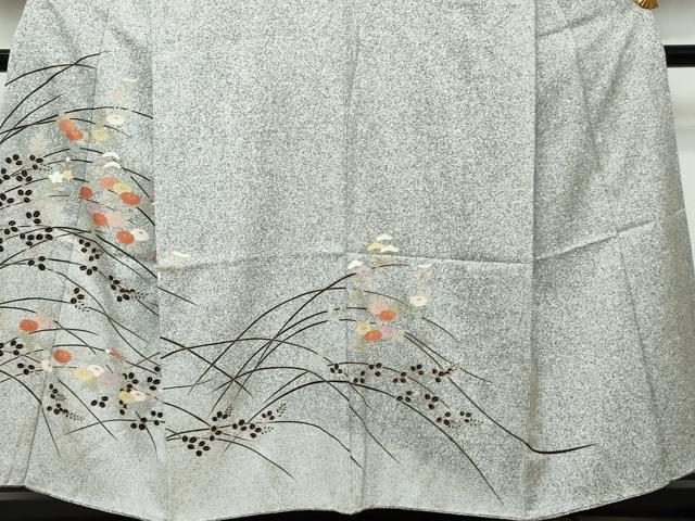 平和屋着物●訪問着　草花文　たたき染め　金彩　正絹　逸品　DABK0330ud