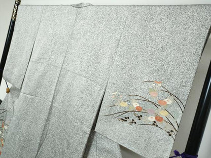平和屋着物●訪問着　草花文　たたき染め　金彩　正絹　逸品　DABK0330ud