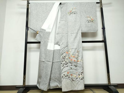 平和屋着物●訪問着　草花文　たたき染め　金彩　正絹　逸品　DABK0330ud